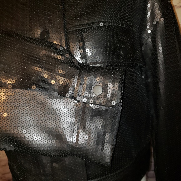 NWT Zara Black Sequin Moto Style Jacket Lined - Picture 4 of 8